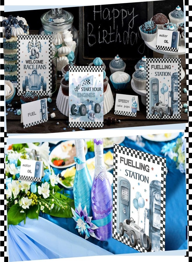 Sonwyoung 19 Pcs Race Car Birthday Party Decorations Boys Two Fast Vintage Birthday Decor 2 Fast Dusty Blue Black Wheel Checkered Supplies for Baby Shower Race Car One Party - Image 5